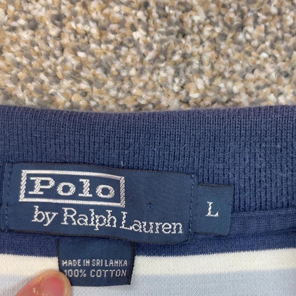 Polo Ralph Lauren Striped Polo Shirt Mens‎ Large Blue White Purple Pony Cotton